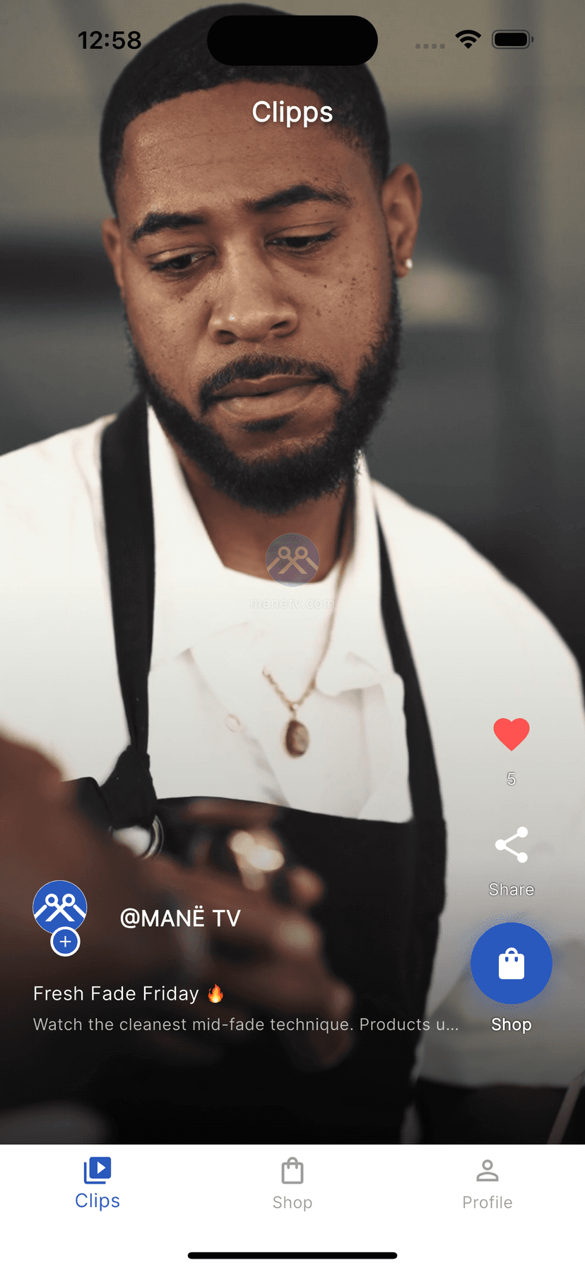 MANË TV live shoppable grooming stream on a phone